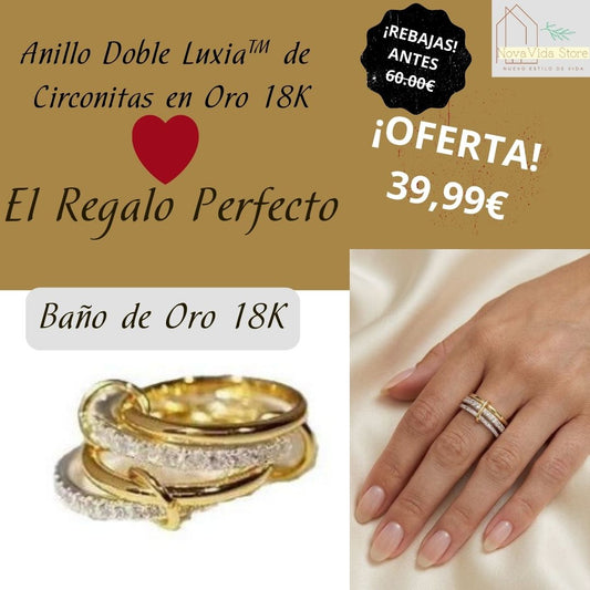 Anillo Doble Luxia™ con Baño de Oro 18K y Circonitas