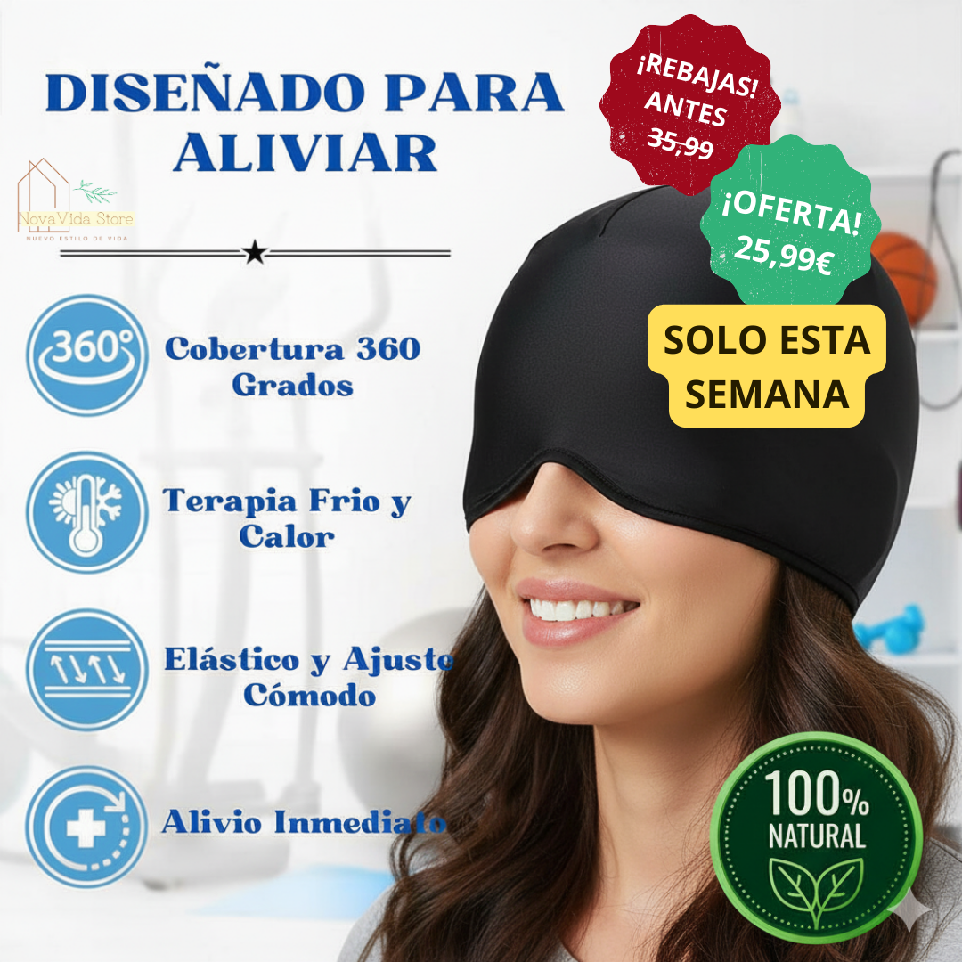 Gorro de Gel para alivio de dolor de cabeza y migraña, usable en frío o calor.