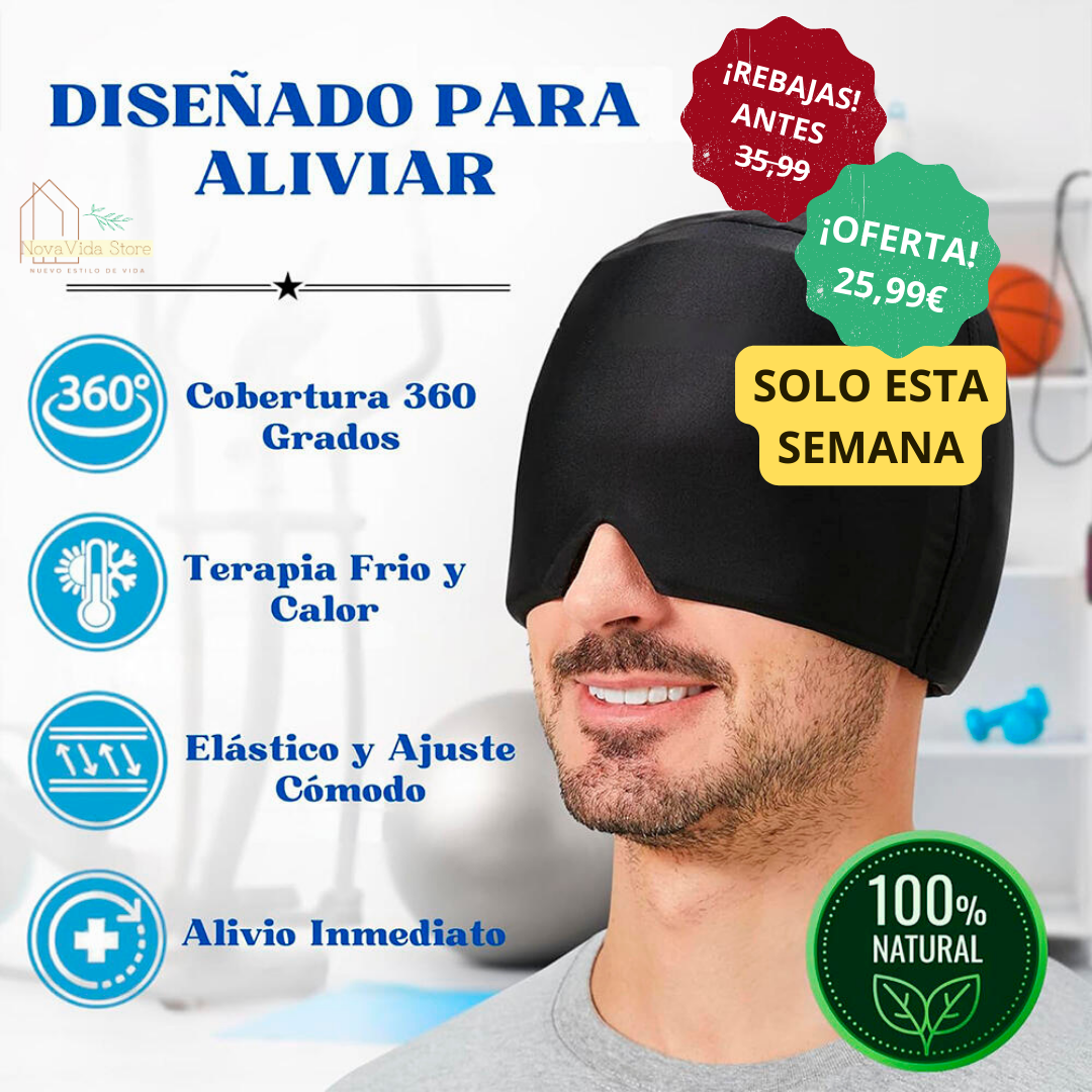 Gorro de Gel para alivio de dolor de cabeza y migraña, usable en frío o calor.