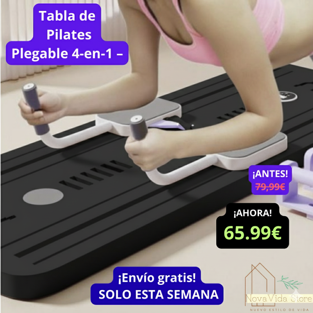 Tabla de Pilates 4 en 1, rodillo abdominal plegable para flexiones, rebota automáticamente con temporizador, multifuncional para casa