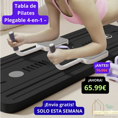 Tabla de Pilates 4 en 1, rodillo abdominal plegable para flexiones, rebota automáticamente con temporizador, multifuncional para casa